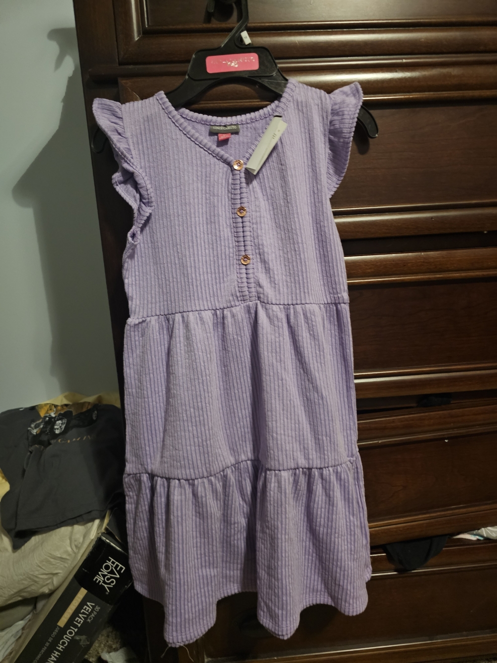 Vince Camuto Girls' Lilac Ribbed Tiered Dress with Ruffle Sleeves